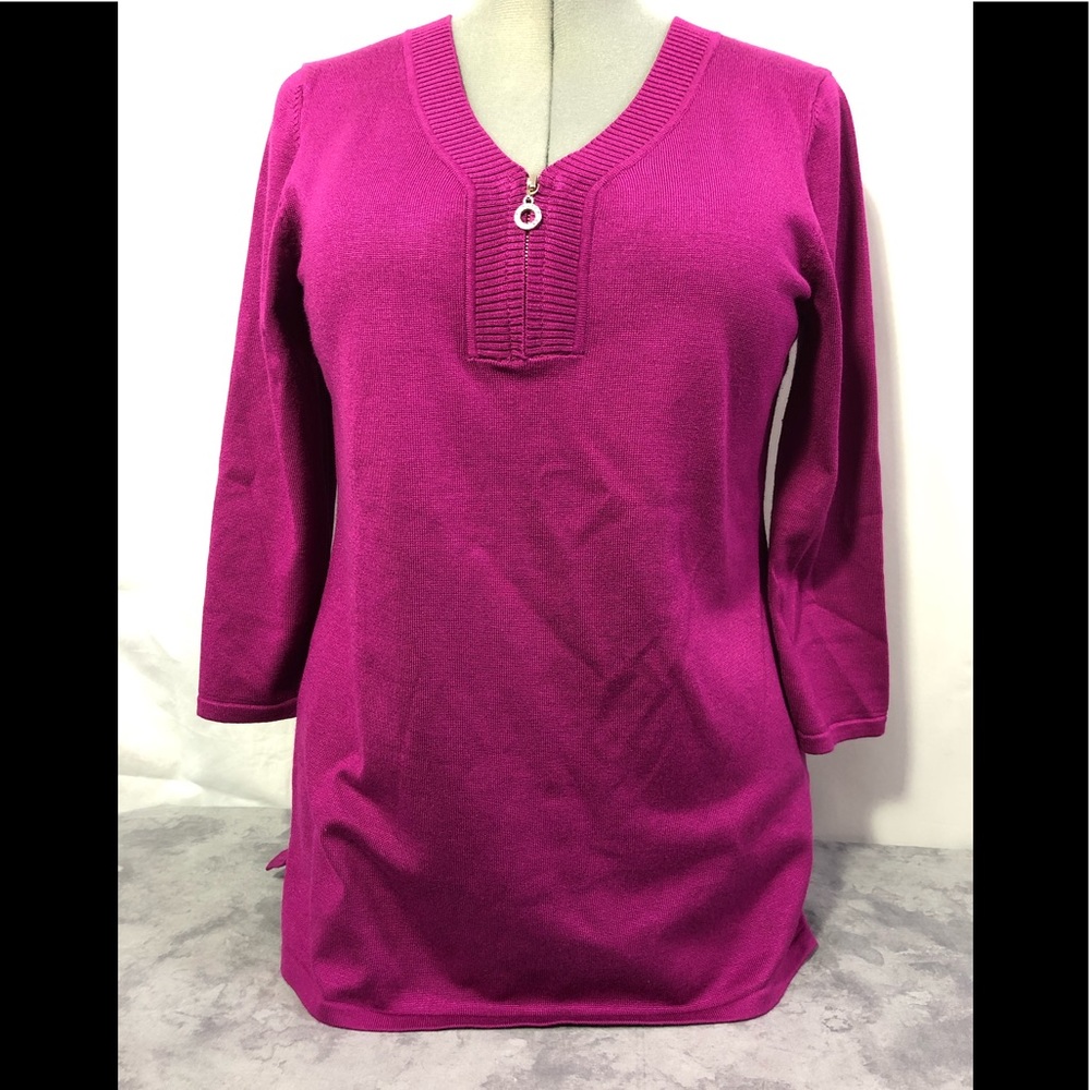 Cable & Gauge Popover knit V neck 3/4 sleeve L